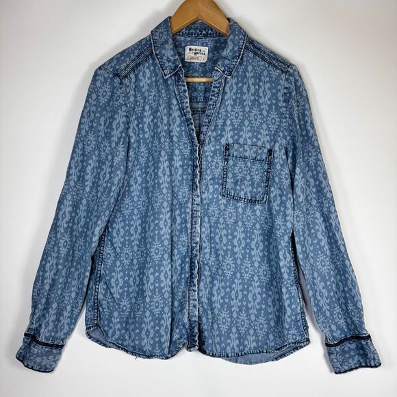 Holding Horses Anthropologie Top Womens 8 Blue Ikat Pattern Tencel Boho Western - Picture 1 of 16